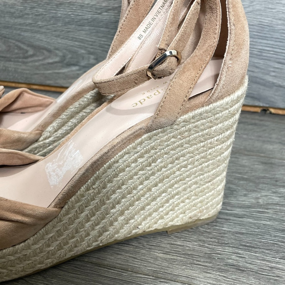 Kate Spade Sandals Womens 8 B Pink Leather Strap Espadrille Wedge Platform New - Picture 3 of 12